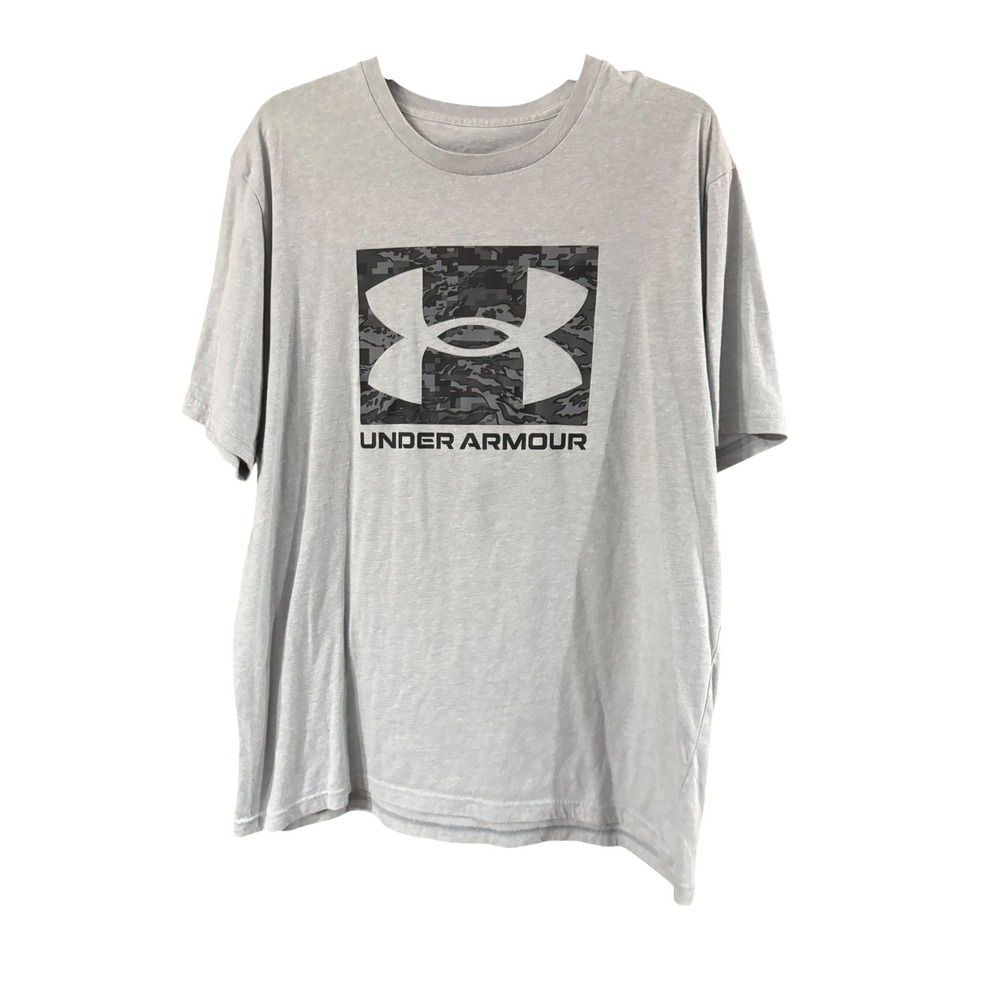 Under Armour Mens XL Gray Graphic T-Shirt Loose‎ Fit Digital Camo Logo Tee